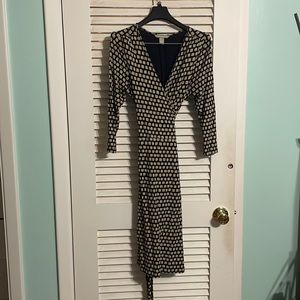 Banana Republic navy and tan wrap dress